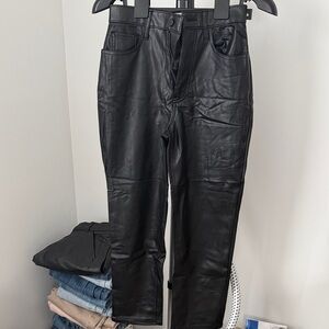 Chic Black Leather Ankle Straight Pants